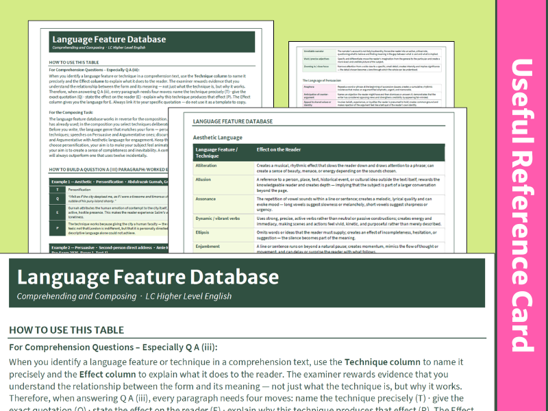 Language Features (Reference Card for LC HL English students)