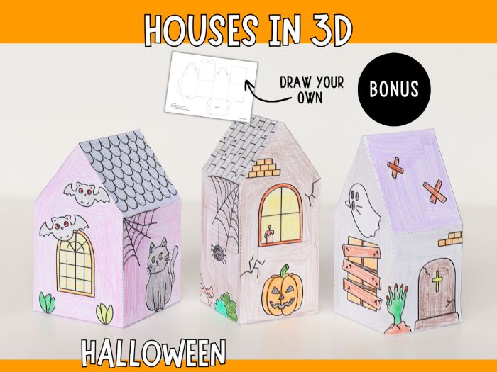 3D Halloween Houses - Printable Craft Templates for Kids