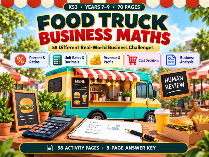 Food Truck Business Maths Challenge | KS3 Years 7–9 | 70-Page Applied Maths Worksheets with Answers