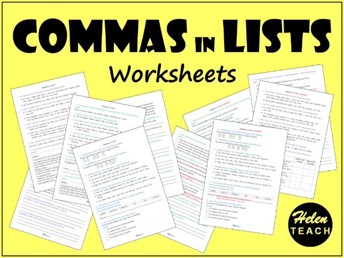 Commas in Lists Worksheets | Differentiated | With Answers