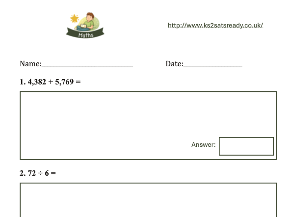 Maths Worksheet 2 – Year 5 & Year 6 - mix of topics