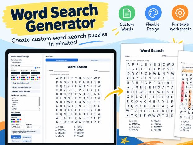 Printable Word Search Generator | Custom Worksheets & Answer Keys