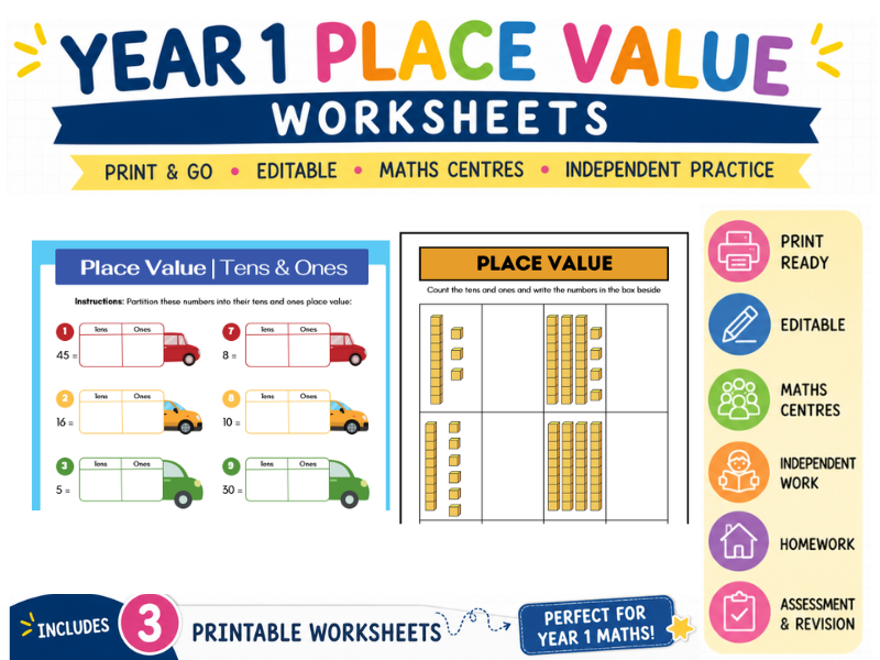 Year 1 Place Value Worksheets | Maths Centres | Independent Practice.