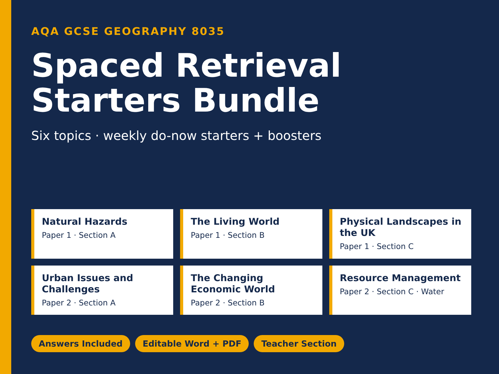 AQA GCSE Geography Retrieval Starters Bundle