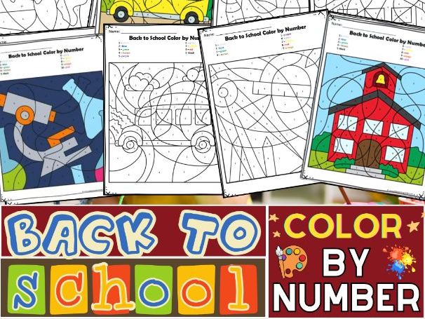 First Day of Back To School Color By Number Mystery Pictures Worksheets Activity