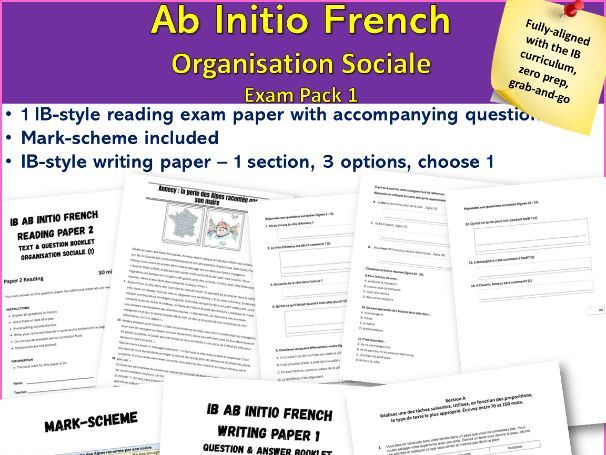 IB-style French Ab Initio–Writing&Reading Exam | Organisation Sociale theme (1)