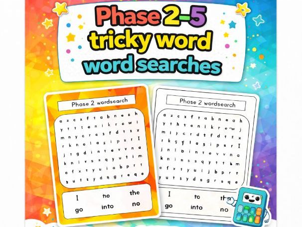 Year 1 / Reception - Phase 2-5 tricky word wordsearches