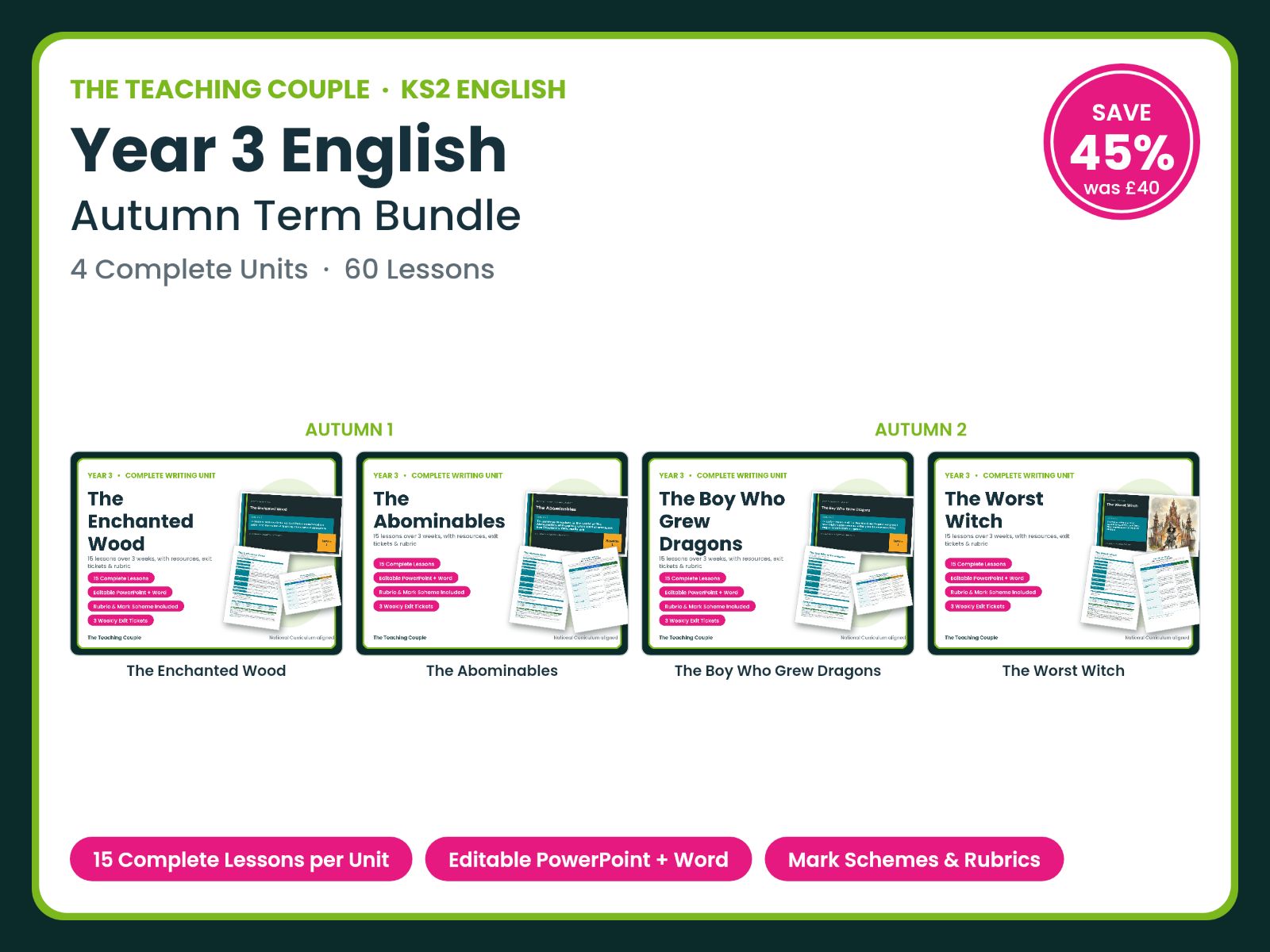 Year 3 English — Autumn Term Bundle | 4 Units | 60 Lessons + Mark Schemes