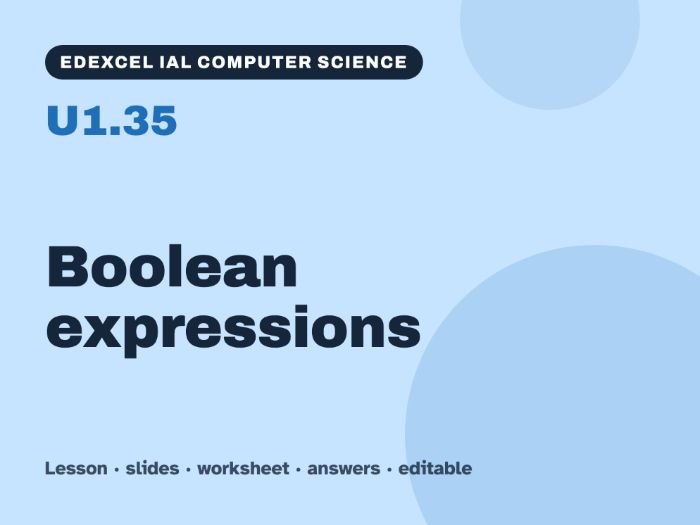 Edexcel IAL Computer Science – U1.35 Boolean expressions – Lesson & Worksheet