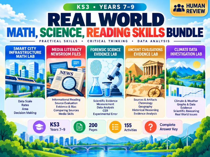KS3 Cross-Curricular Skills Bundle Maths, Science, Reading & History 200 Pages Years 7–9