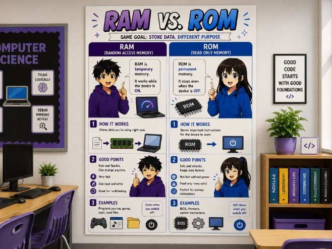 RAM vs ROM Poster | Computer Memory | GCSE Computer Science Revision