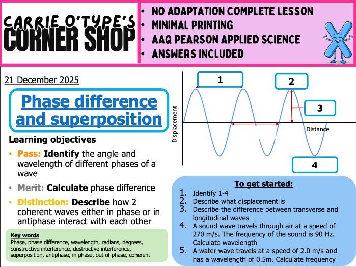 Phase difference and Superposition - AAQ Pearson Applied Science