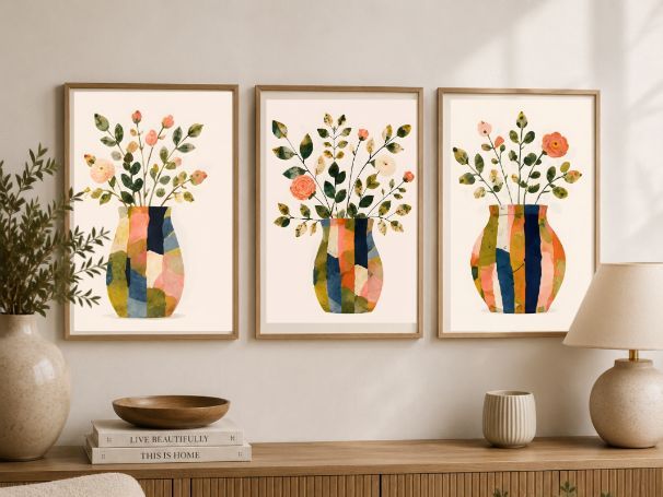Printable Watercolor Floral Vase Wall Art | Botanical Gallery Wall Set of 3 | Classroom & Home Decor