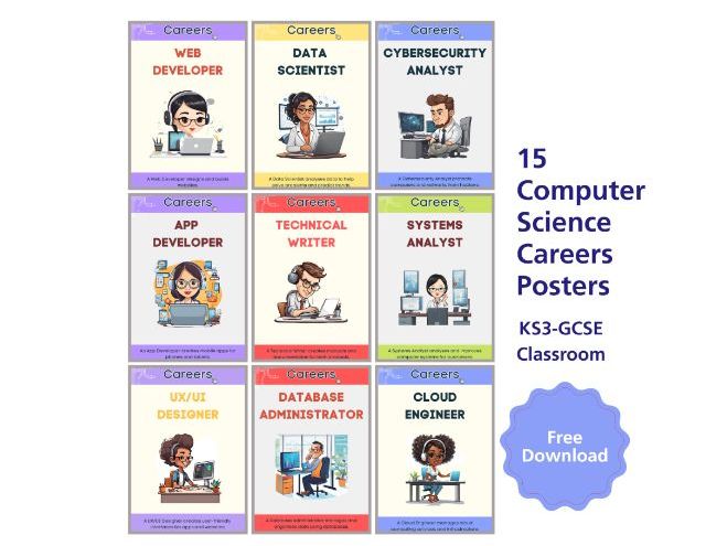 Computer Science Careers Posters – Classroom Display (Set of 15)