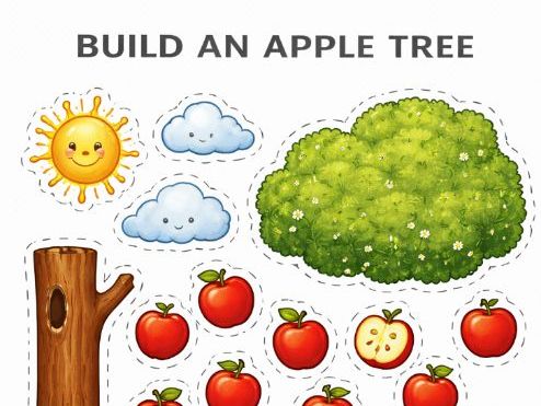 Cut and Paste an Apple Tree Worksheet- Fine Motor Skills