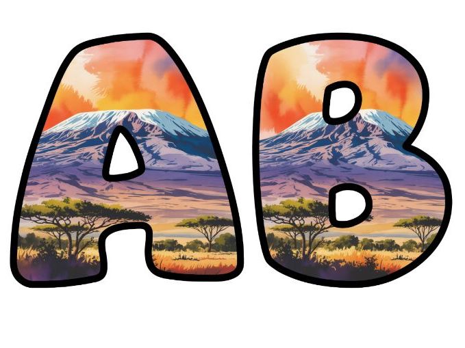 Kilimanjaro Sunset Alphabet Letters | Classroom Display, A-Z 0-9 and Signs