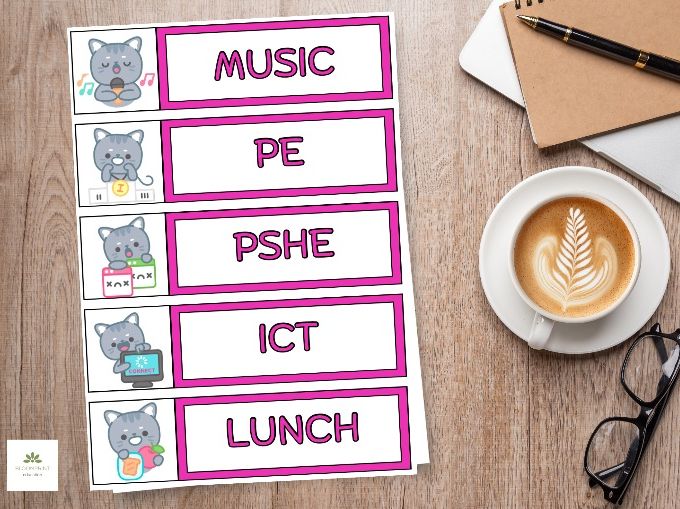 Visual timetable - pink with cats