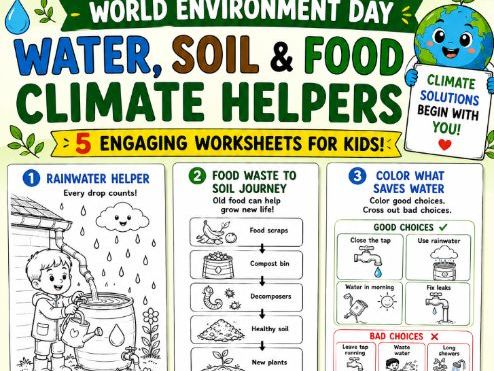World Environment Day Water, Soil, Food Coloring Worksheets | Climate Action Kids