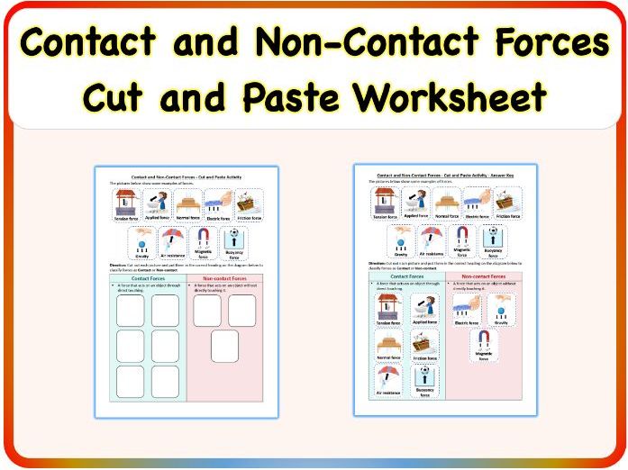 Contact and Non-Contact Forces - Cut and Paste Sorting Worksheet (Printable PDF)
