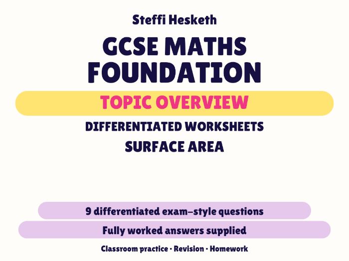 GCSE Foundation Surface Area | Topic Overview Differentiated Worksheet