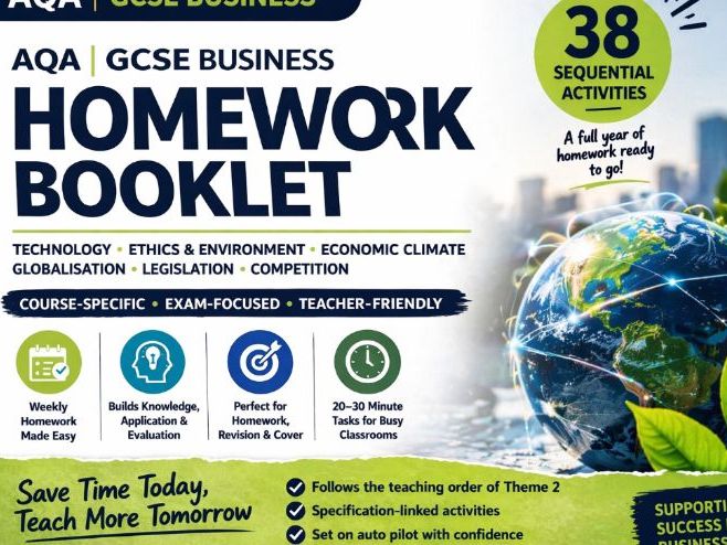 AQA GCSE Business Topic Homework Activities for Topic 3.2 (Full Year)