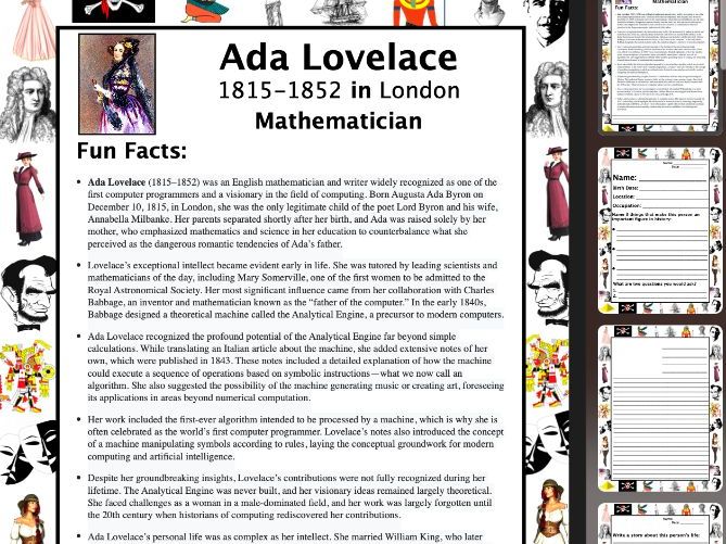Ada Lovelace PACKET & ACTIVITIES, Important Historical Figures Series
