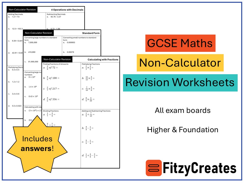 Non Calculator Practice Worksheets for GCSE Maths