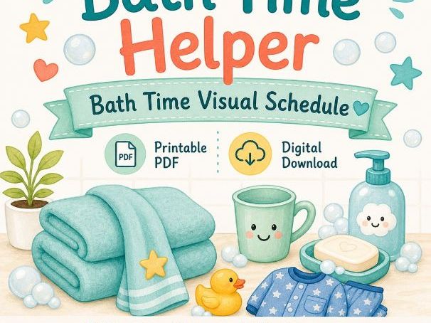 Bath Time Helper | Bath Time Visual Schedule | Printable PDF | Digital Download