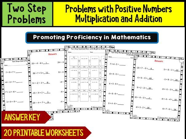 Two Step Problems with Positive Numbers Multiplication and Addition  Worksheets Math Problems