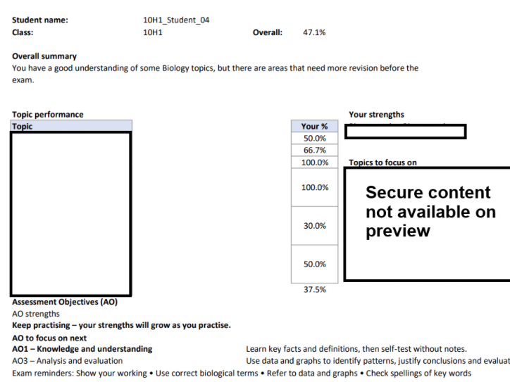 2025 AQA Trilogy Biology P1H QLA with teacher analysis and student feedback