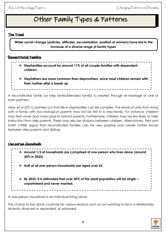 AQA A level Sociology - Families & Households - Other family types ...