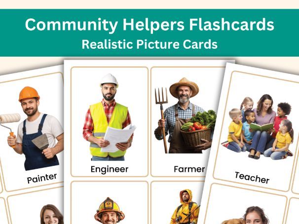 Community Helpers Flashcards – Real Photo Montessori-Inspired Learning Cards for Kids Aged 5-8