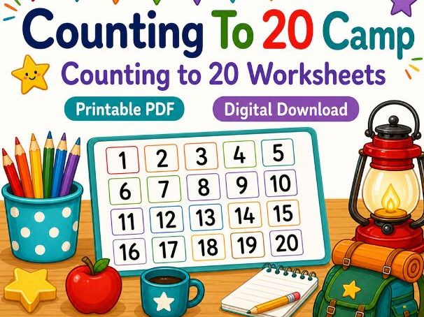 Counting To 20 Camp | Counting to 20 Worksheets | Printable PDF | Digital Download