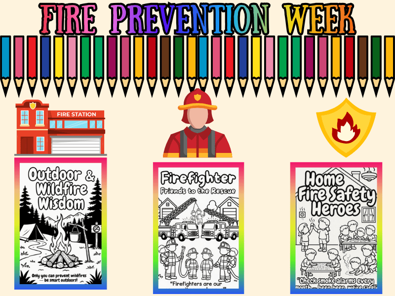 Fire Prevention Week Coloring Pages with Quotes | Fire Safety NO PREP Activity