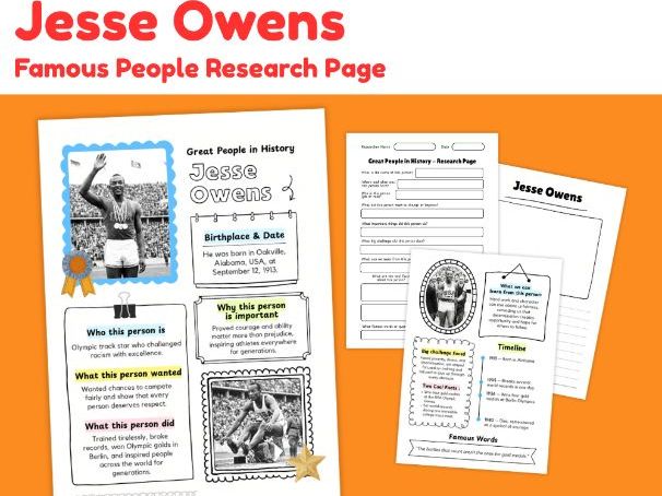 Jesse Owens Biography Research Project | Black History Worksheets
