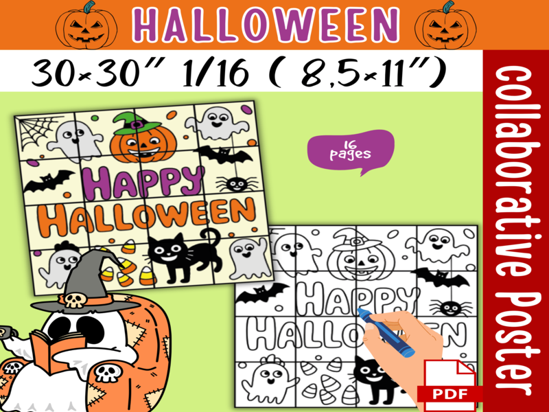 Halloween Collaborative Coloring Poster | Octobre Activity Bulletin Banner