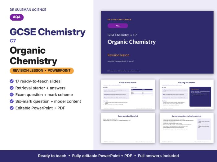 AQA GCSE Chemistry C7 Organic Chemistry Revision Lesson PowerPoint