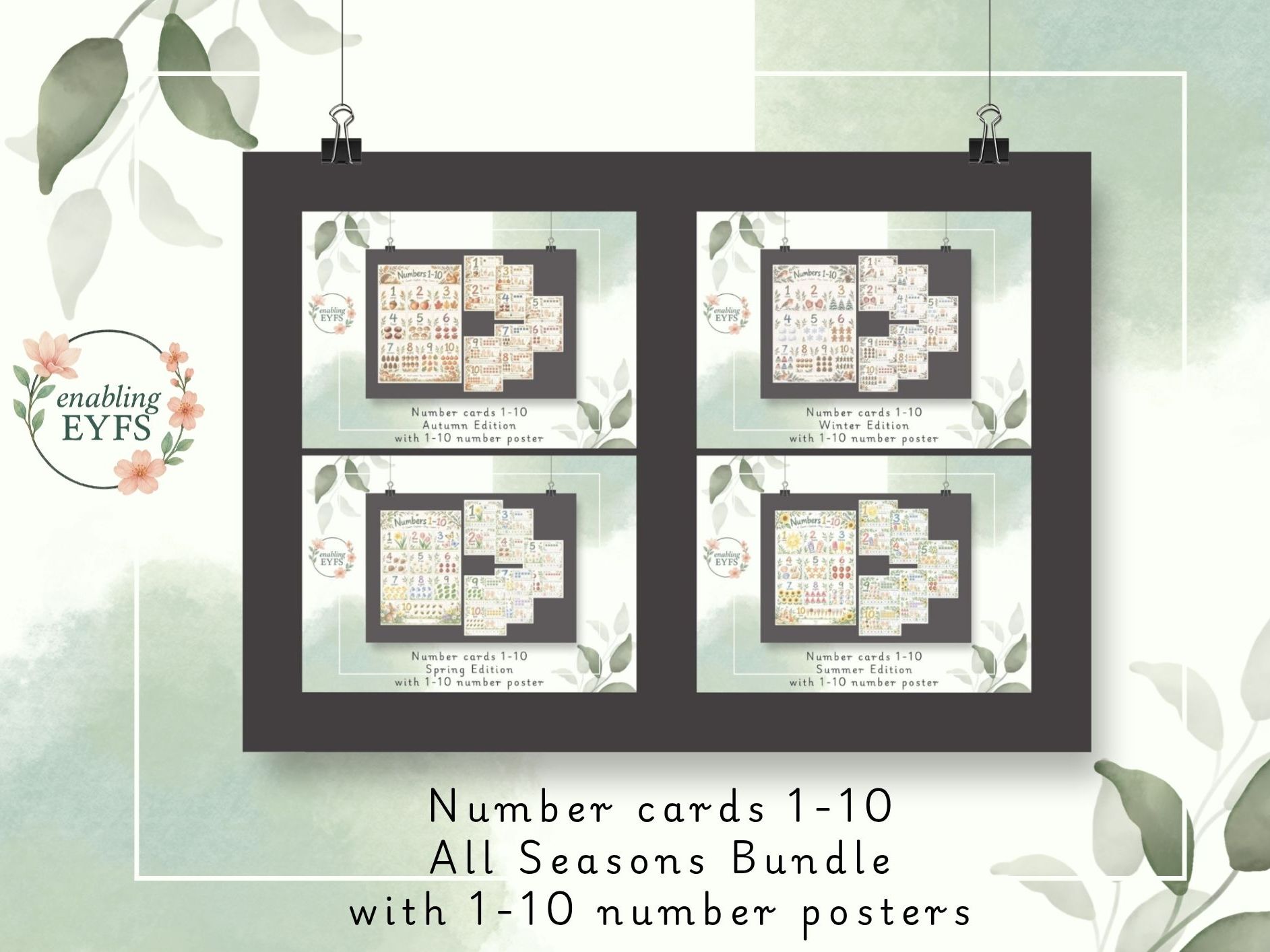 Number Cards 1–10 with a Number Poster All Seasons Bundle (25% off)