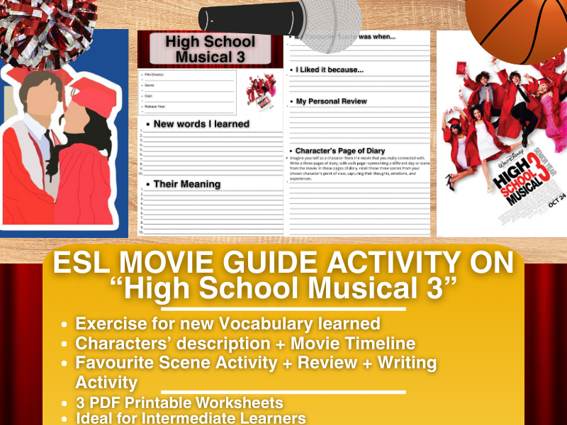 ESL Movie Guide Worksheets on High School Musical 3