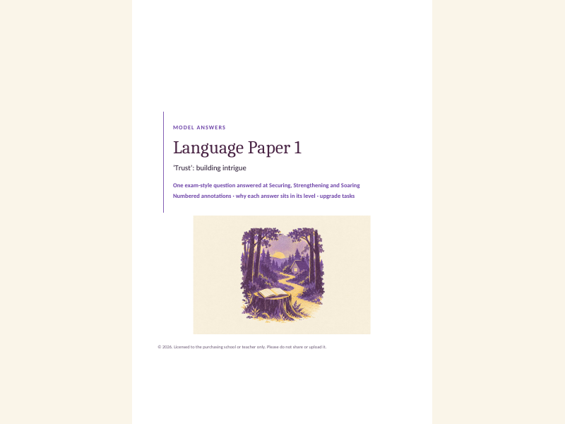 Language Paper 1 model answers at three levels: Question 3, structure