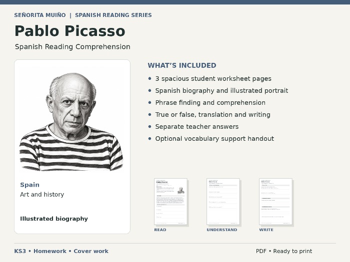 Pablo Picasso Spanish Reading Comprehension - KS3 Homework and Cover Work