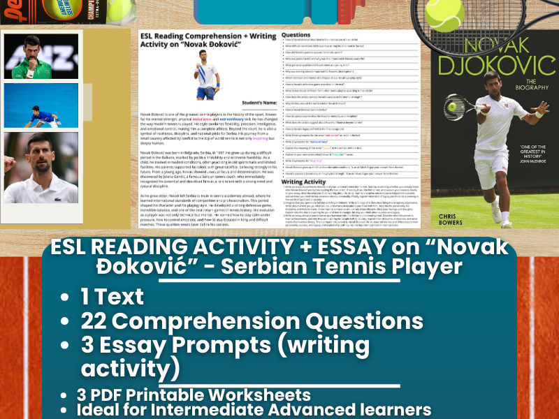 ESL Reading Comprehension + Essay - Novak Đoković - Serbian Tennis Player