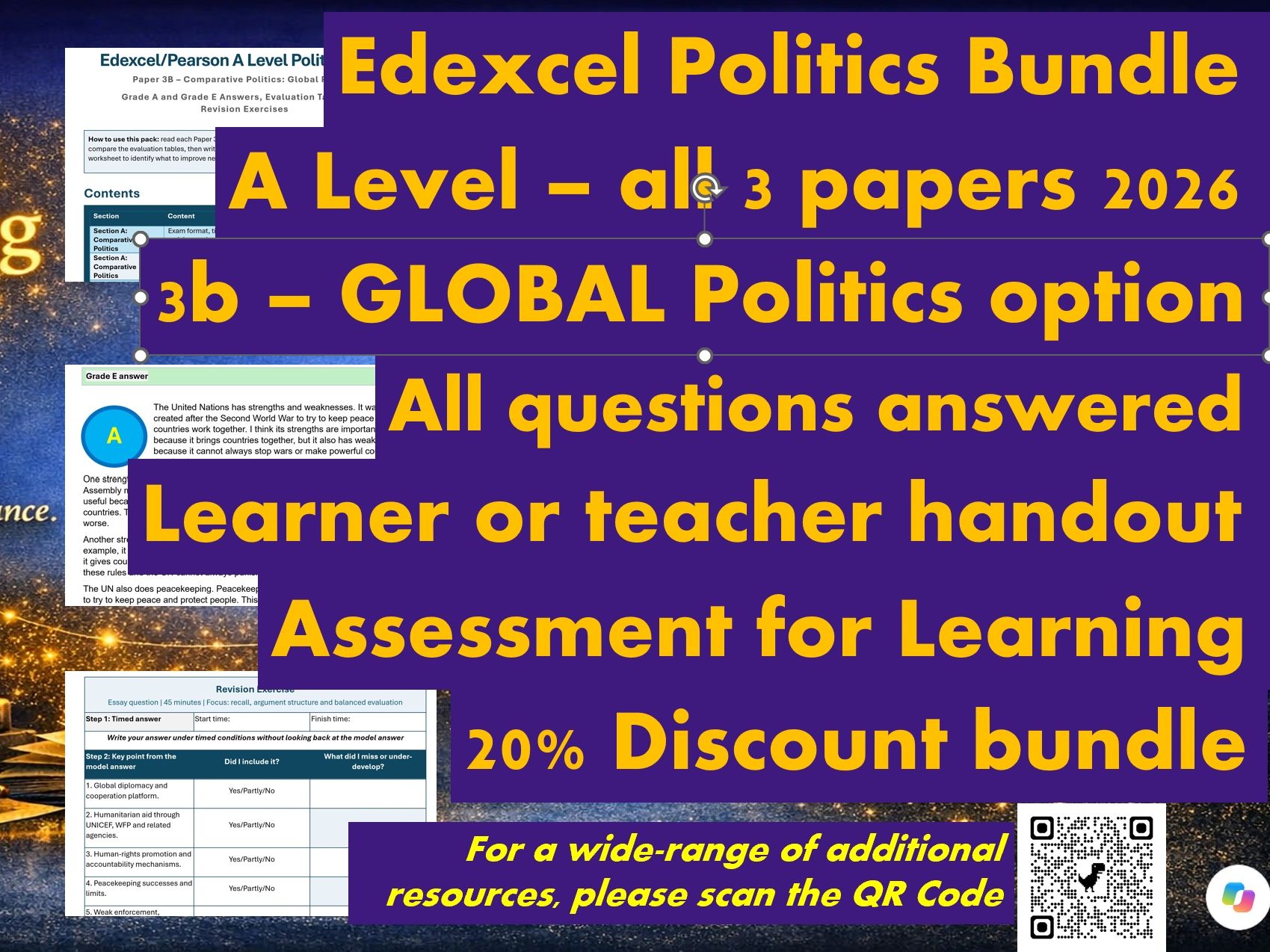 Edexcel: A Level Politics - MODEL ANSWERS (FULL PAPERS 2026) 1, 2 and 3b (GLOBAL) - DISCOUNT BUNDLE