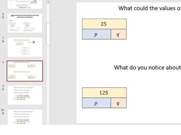 Understand that equations can have more than one solution