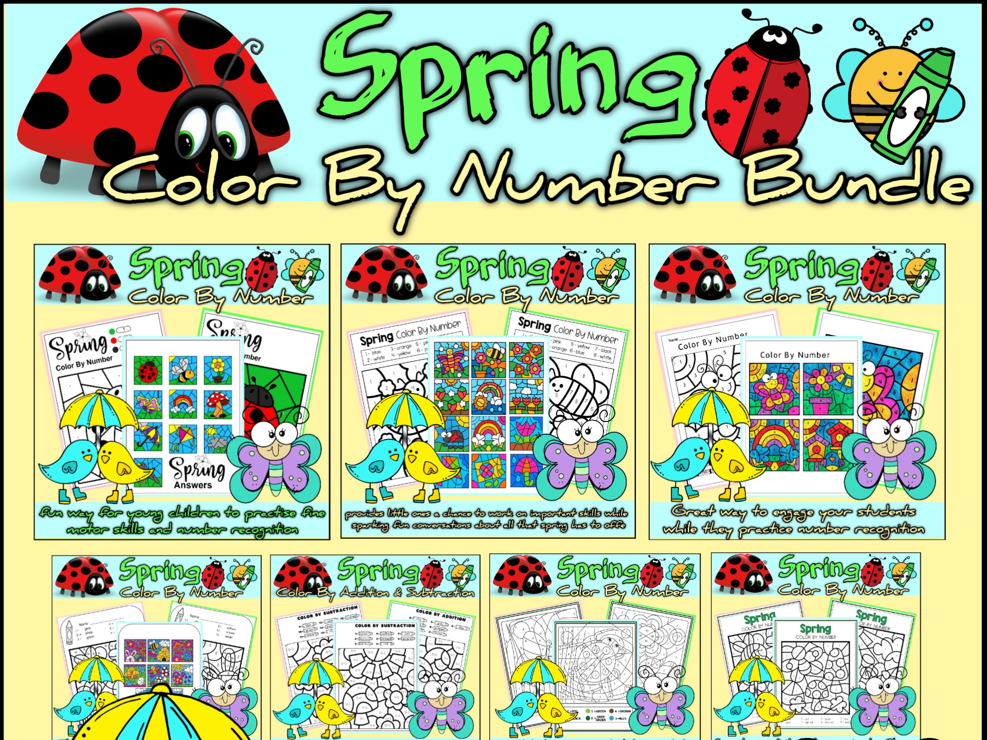 Spring Colour By Number Math Activities Bundle Worksheets For 