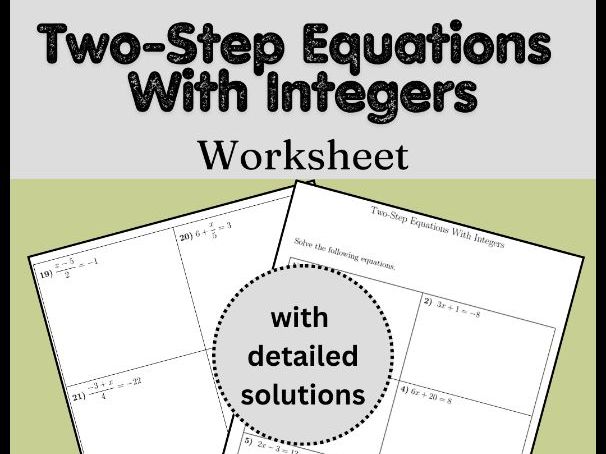 Two-Step Equations With Integers Worksheet (with solutions)