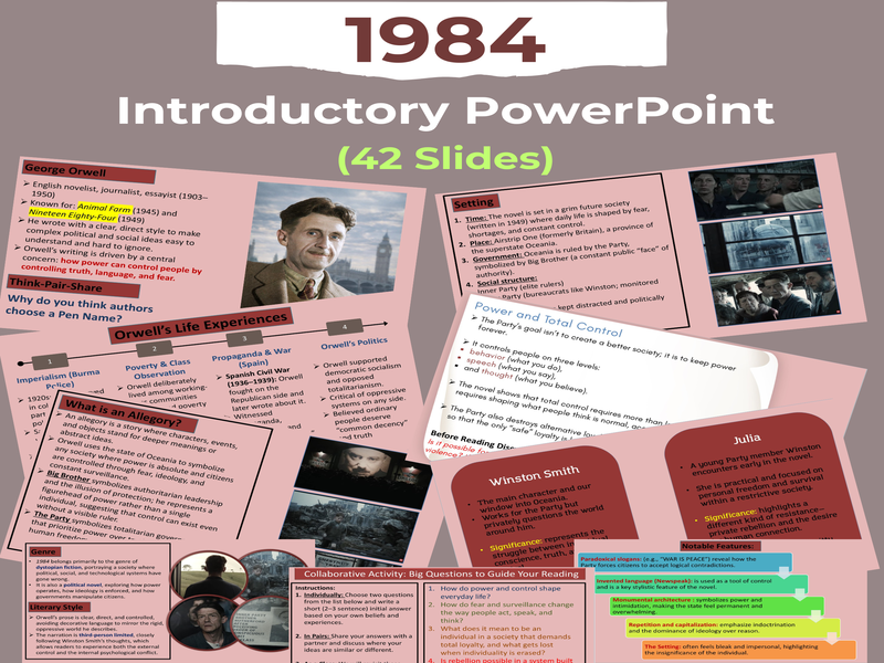 1984 George Orwell Introduction PPT Dystopia, Themes, Characters & More