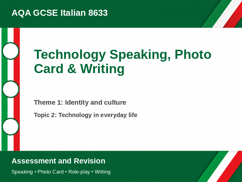 AQA GCSE Italian – Technology Speaking, Photo Card & Writing