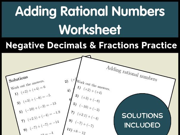 Adding Rational Numbers Worksheet | Negative Decimals & Fractions Practice