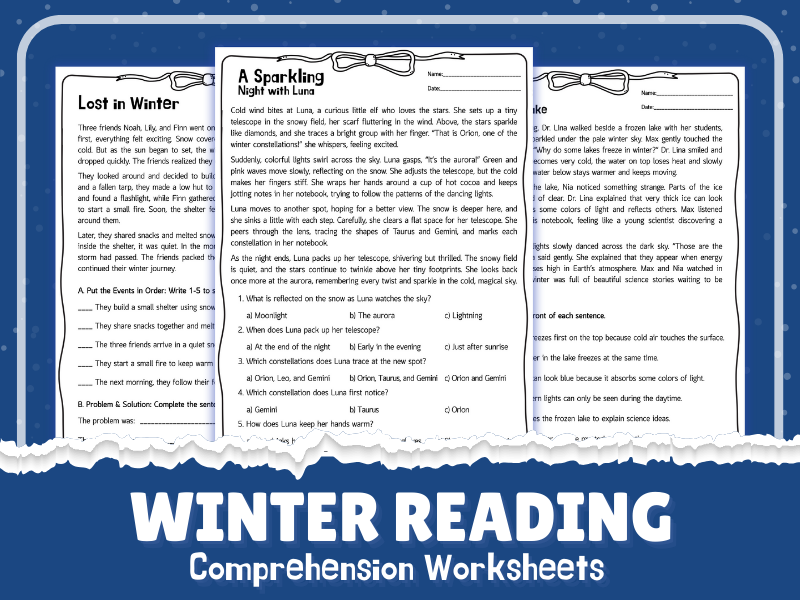Winter Reading Comprehension Worksheets - Cozy Winter Adventures